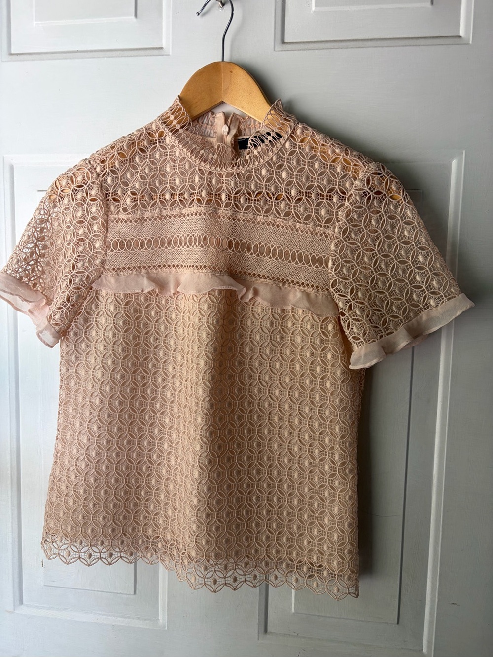 Zara Blush Lace Mock Neck Top SizeXS